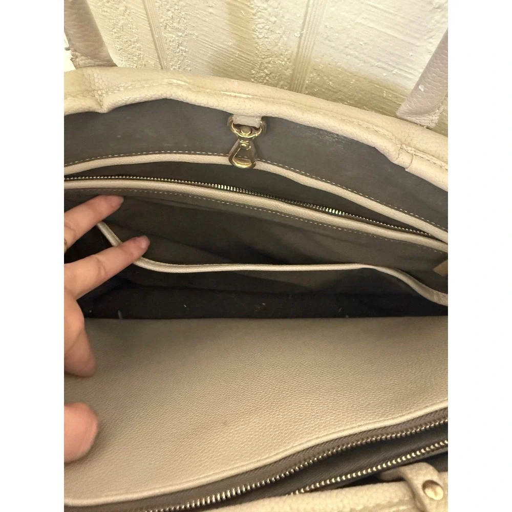 Platinum Taupe Grey Pebbled Faux Leather Large Multi Compartment Tote Bag - Picture 6 of 6